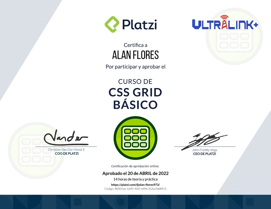 Diploma del Curso de CSS Grid Básico