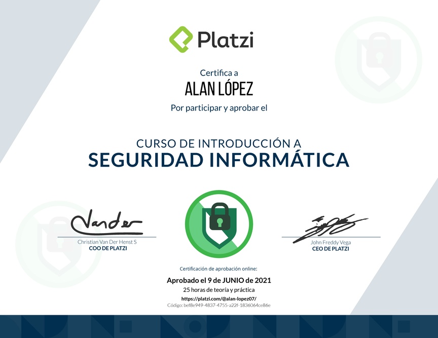 Diploma del Curso de Introducción a la Seguridad Informática