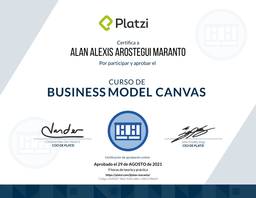 Diploma del Curso de Business Model Canvas