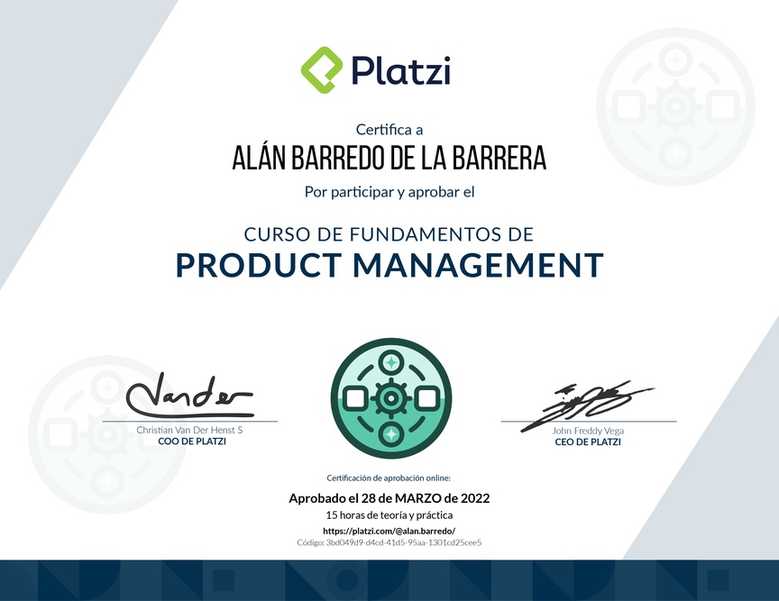 Diploma de Audiocurso de Fundamentos para Product Managers