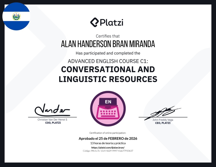Diploma del Curso de Inglés Avanzado C1: Recursos Conversacionales y Lingüísticos