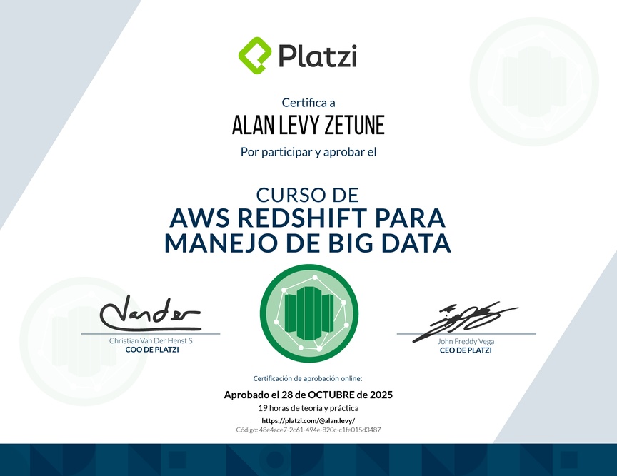 Diploma del Curso de AWS Redshift para Manejo de Big Data