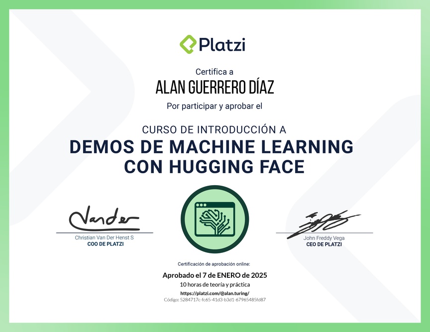 Diploma del Curso de Experimentación en Machine Learning con Hugging Face