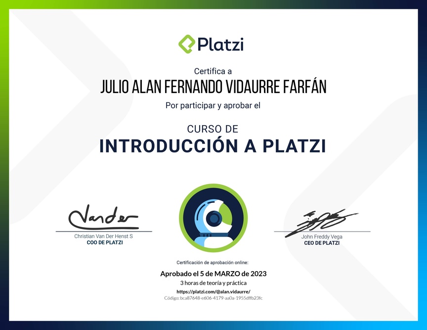 Diploma del Curso de Introducción a Platzi