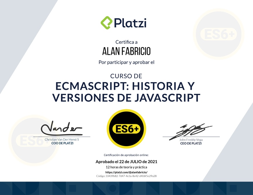 Diploma del Curso de ECMAScript 6+