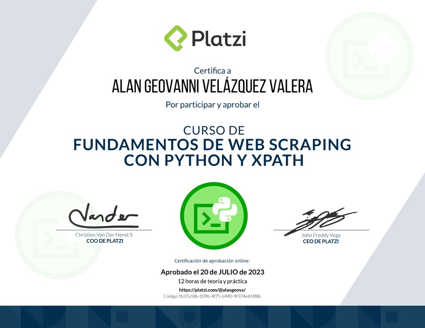 Diploma del Curso de Fundamentos de Web Scraping con Python y Xpath