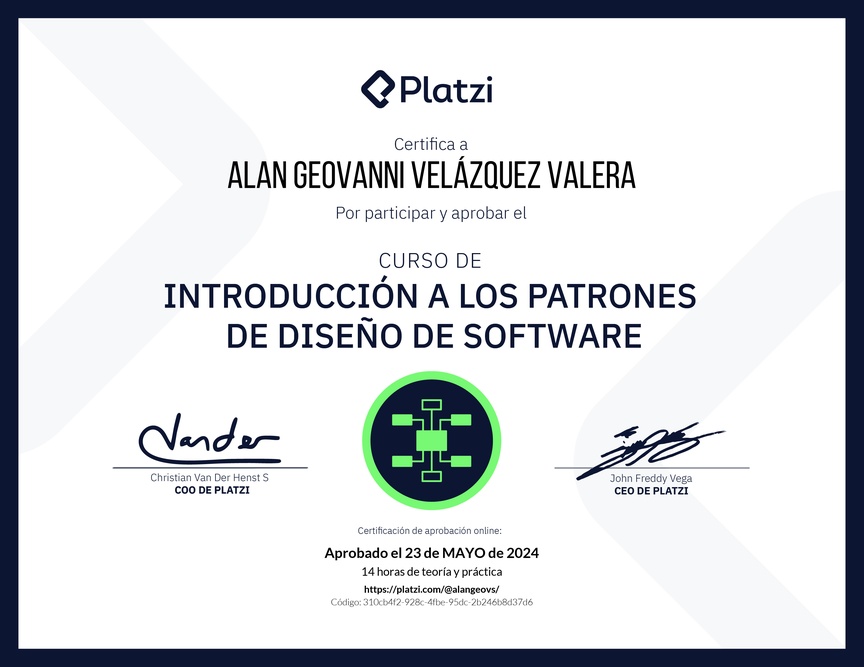 Diploma del Curso de Introducción a los Patrones de Diseño de Software