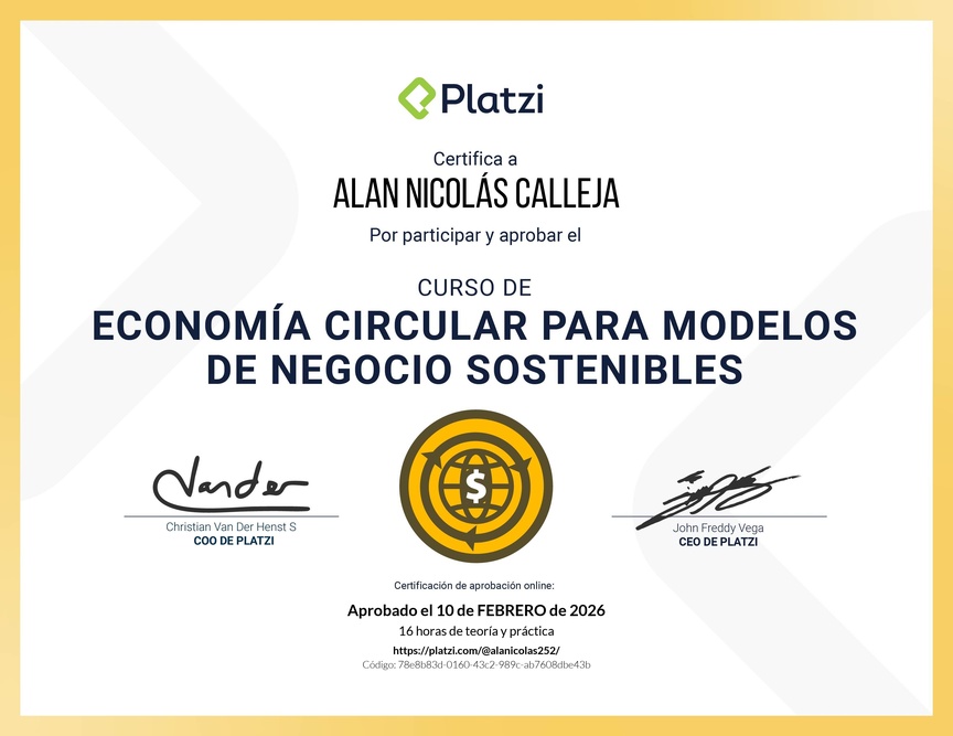 Diploma del Curso de Economía Circular para Modelos de Negocio Sostenibles