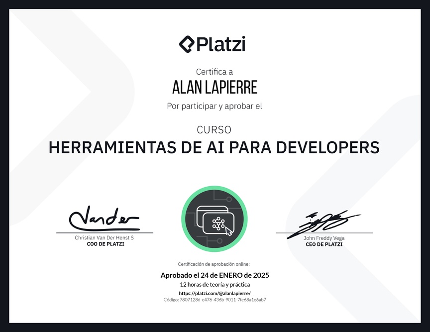 Diploma del Curso de Herramientas de AI para Devs