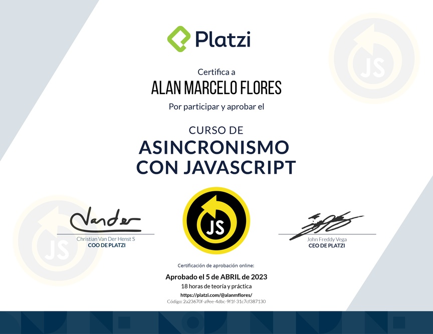 Diploma del Curso de Asincronismo con JavaScript 2022