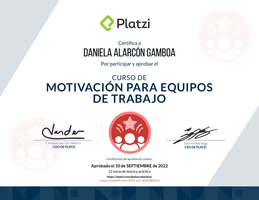 Diploma del Curso de Motivación para Equipos de Trabajo