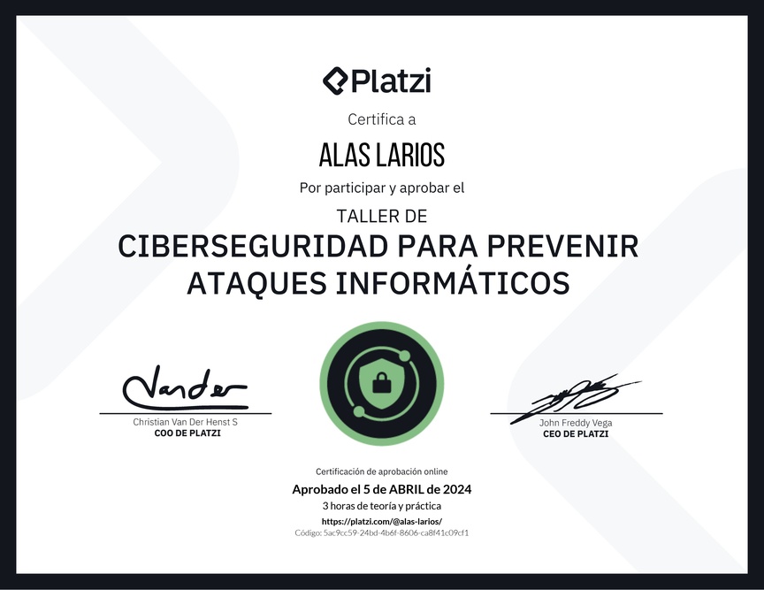 Diploma del Curso de Introducción a Ciberseguridad: Prevención de Ataques Informáticos