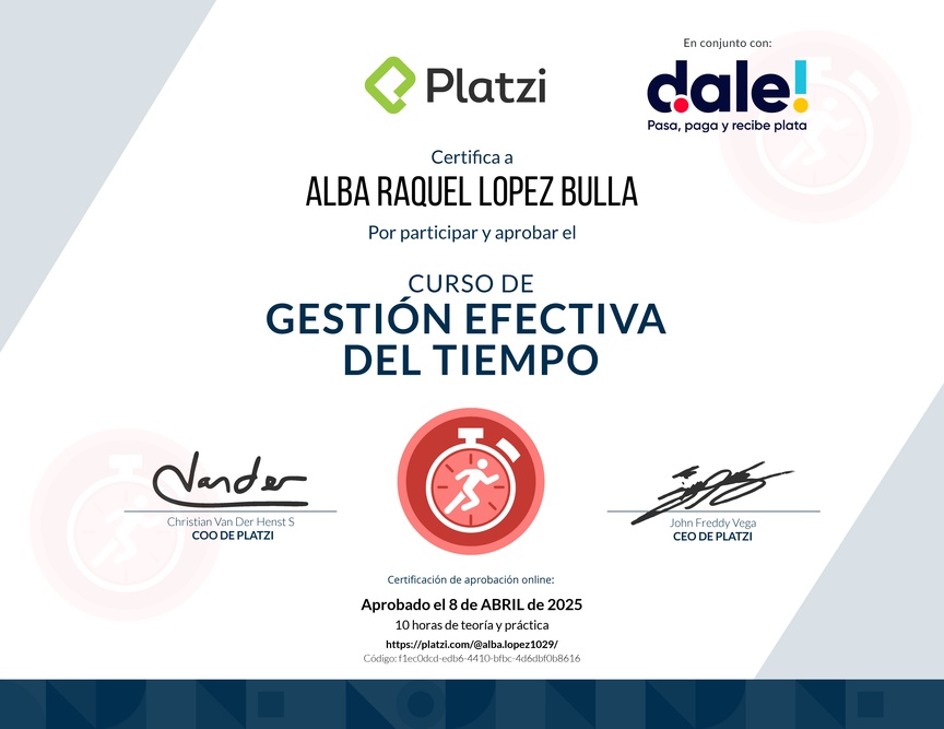 Diploma del Curso de Gestión Efectiva del Tiempo