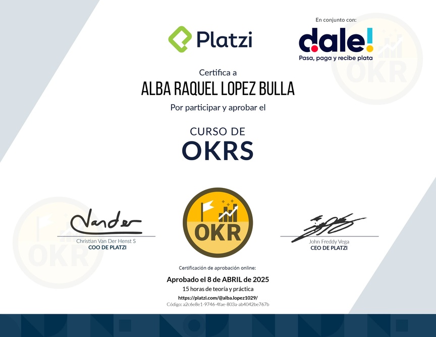 Diploma del Curso de OKRs: Herramienta Clave para Managers