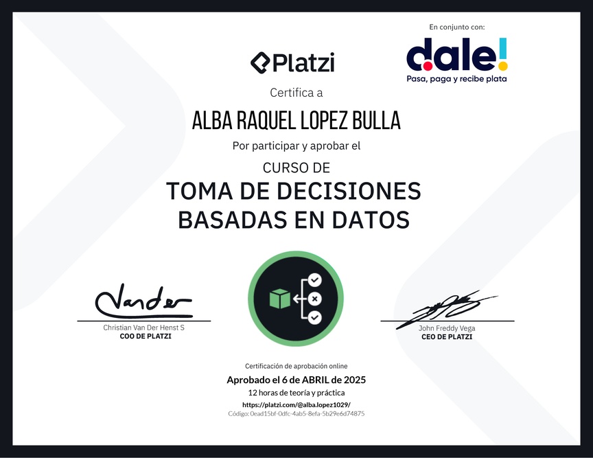 Diploma del Curso de Toma de Decisiones Basadas en Datos