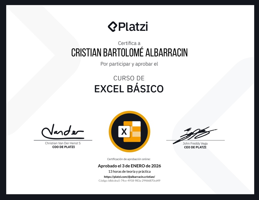 Diploma del Curso de Excel Básico