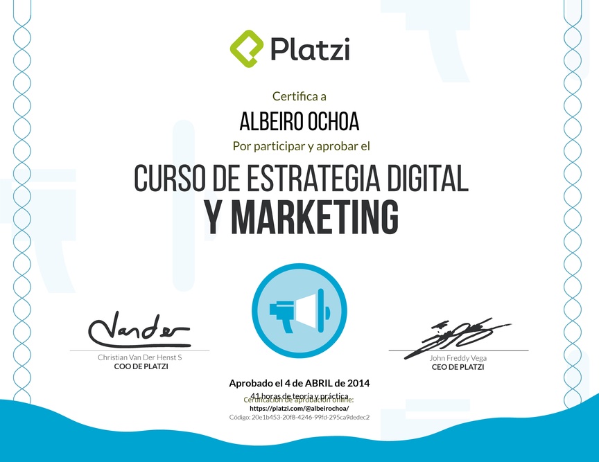 Diploma del Curso de Marketing Online y Estrategia Digital 2014