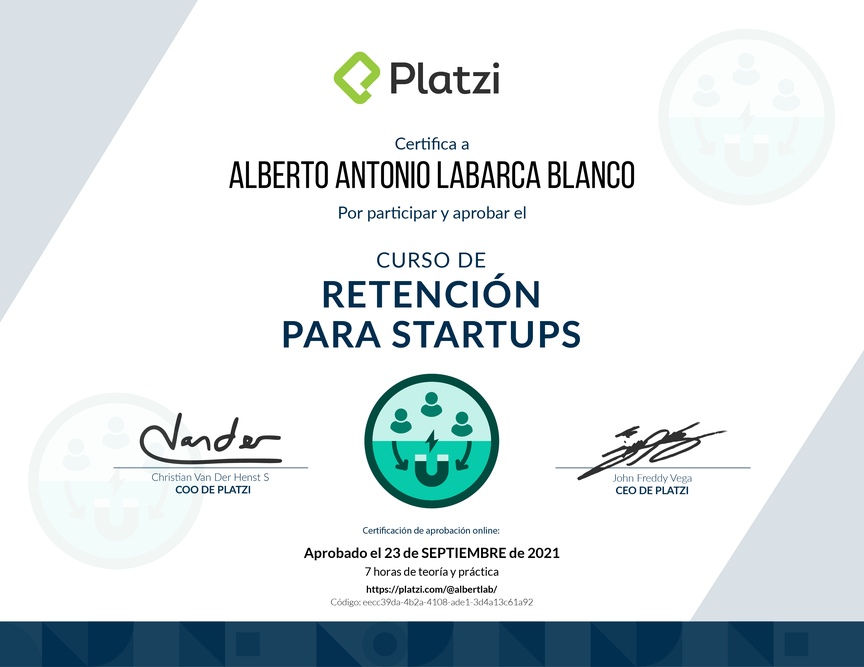 Diploma del Curso de Retención para Startups