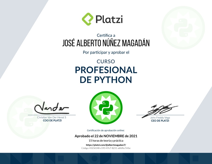 Diploma del Curso Profesional de Python