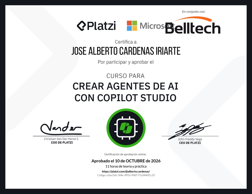 Diploma del Curso Gratis para Crear Agentes de AI con Copilot Studio