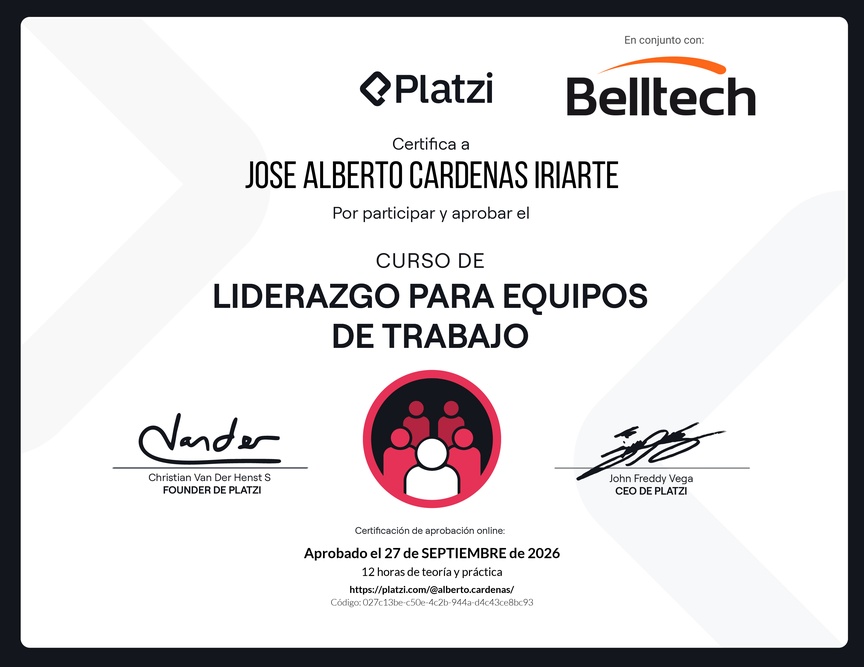 Diploma del Curso de Liderazgo para Equipos de Trabajo