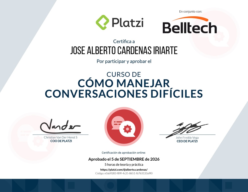 Diploma del Curso de Cómo Manejar Conversaciones Difíciles con Clientes