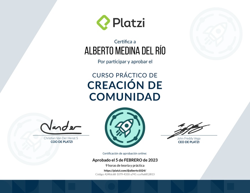 Diploma del Curso de Creación de Eventos para Comunidades y Startups