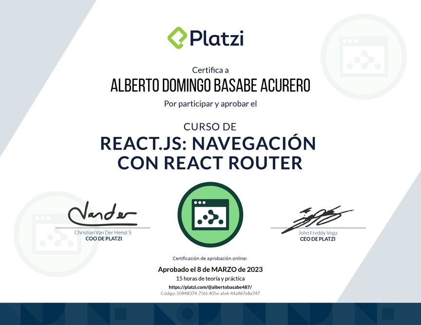 Diploma del Curso de React.js: Navegación con React Router