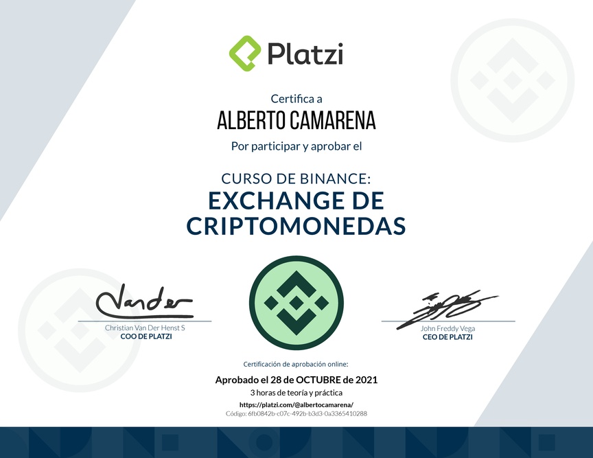 Diploma de Minicurso de Binance: Exchange de Criptomonedas 2021