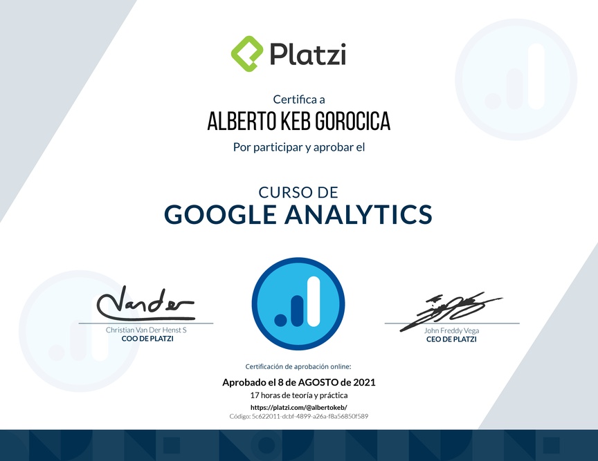 Diploma del Curso de Google Analytics