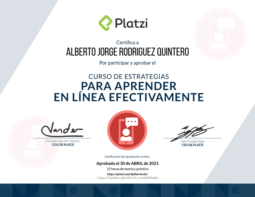 Diploma del Curso de Estrategias para Aprender en Línea Efectivamente 2019