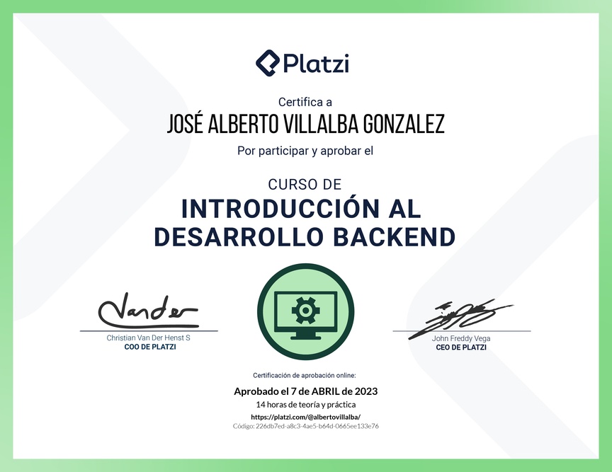 Diploma del Curso de Introducción al Desarrollo Backend