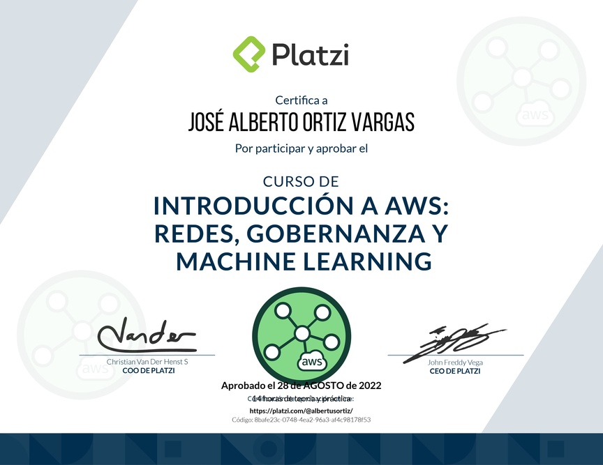 Diploma del Curso de Introducción a AWS: Redes, Gobernanza y Machine Learning