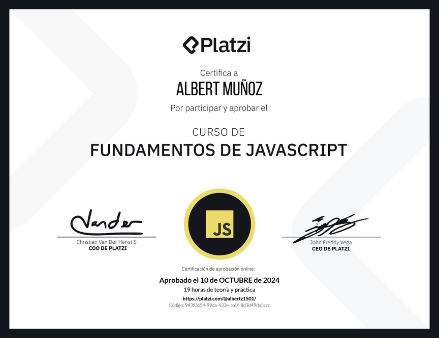 Diploma del Curso de Fundamentos de JavaScript