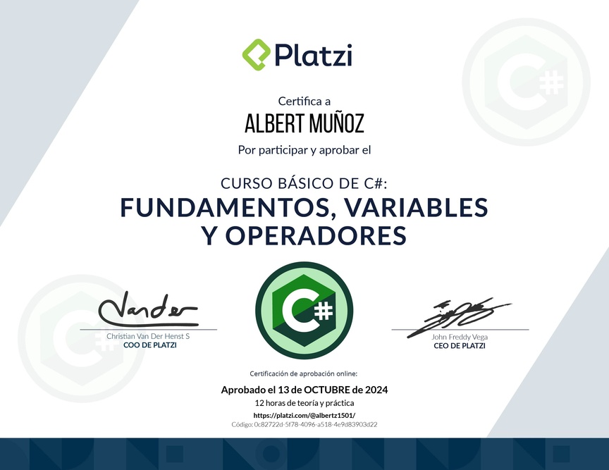 Diploma del Curso Básico de Programación con C#
