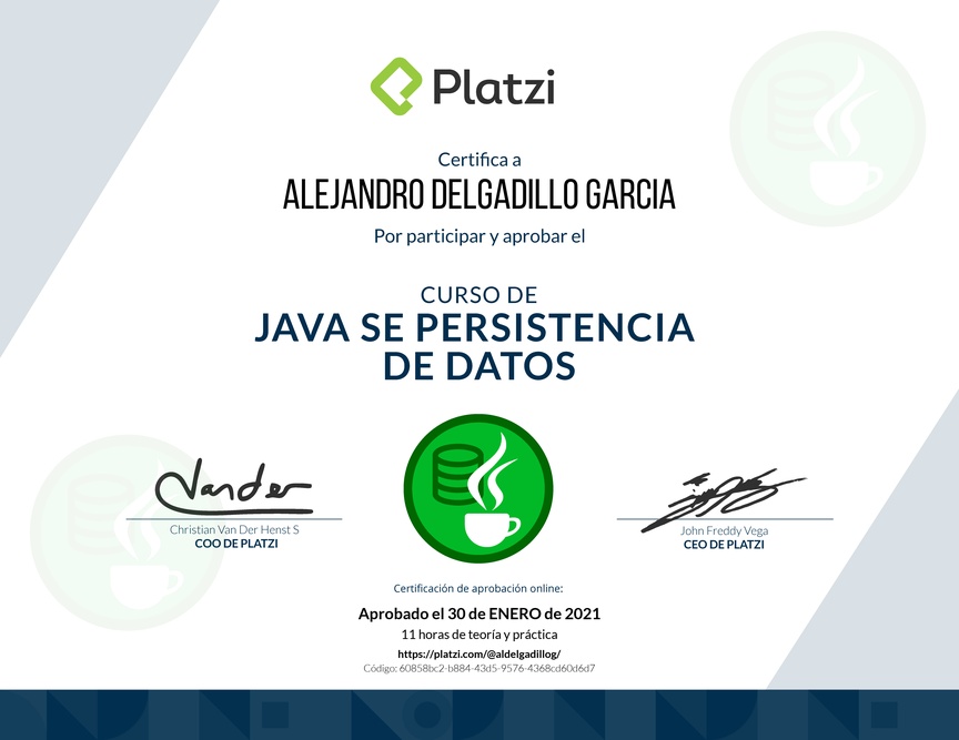 Diploma del Curso de Java SE Persistencia de Datos