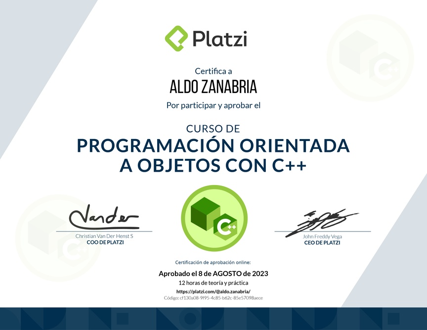 Diploma del Curso de Programación Orientada a Objetos con C++