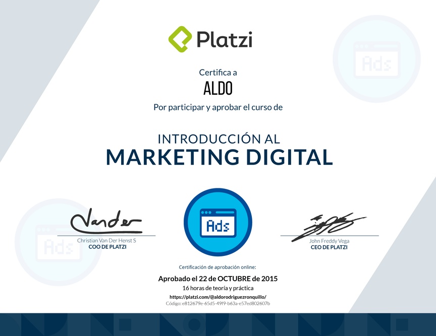 Diploma de Introducción al Marketing Digital 2015
