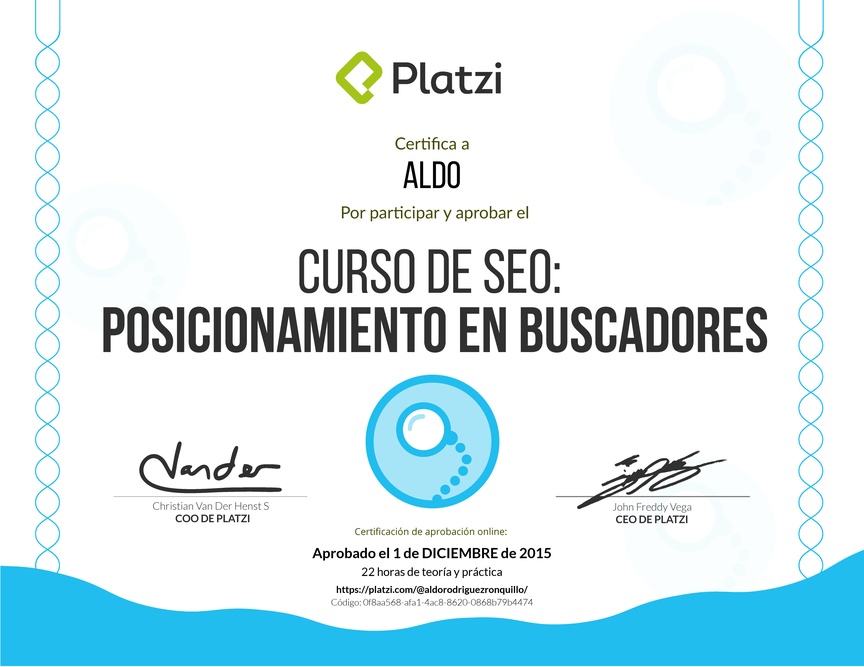Diploma del Curso de SEO: Posicionamiento en buscadores 2016