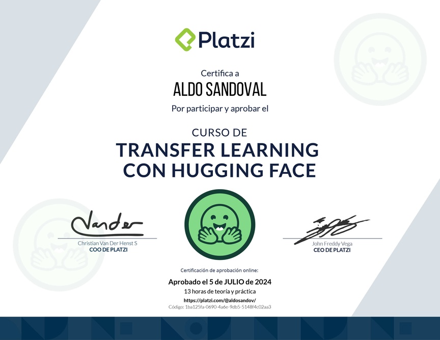 Diploma del Curso de Transfer Learning con Hugging Face