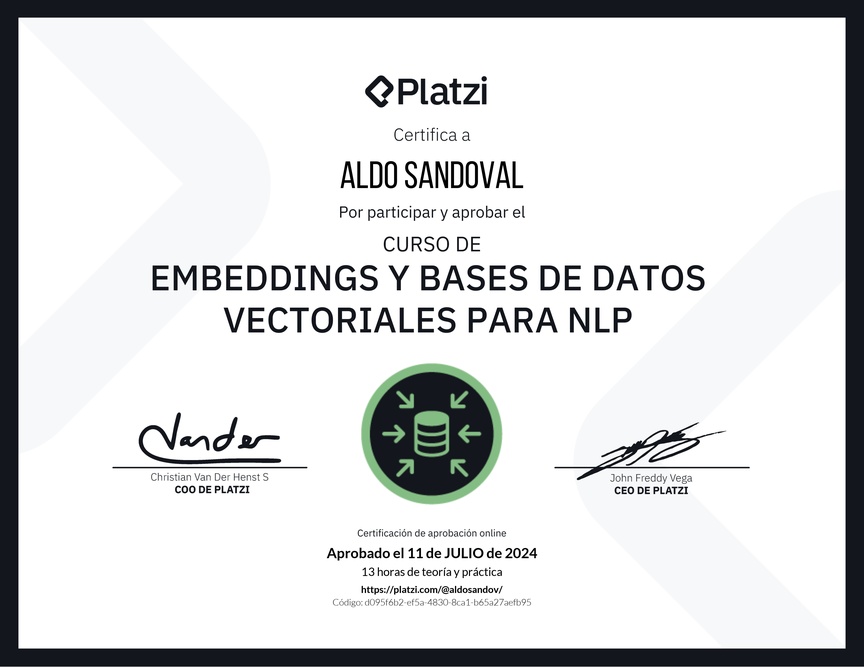 Diploma del Curso de Embeddings y Bases de Datos Vectoriales para NLP