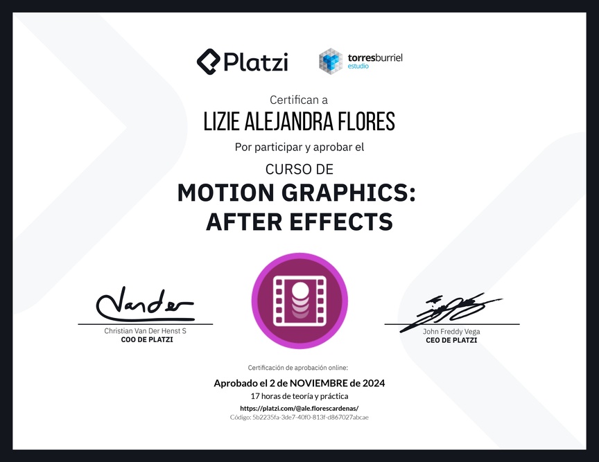 Diploma del Curso de Motion Graphics: After Effects
