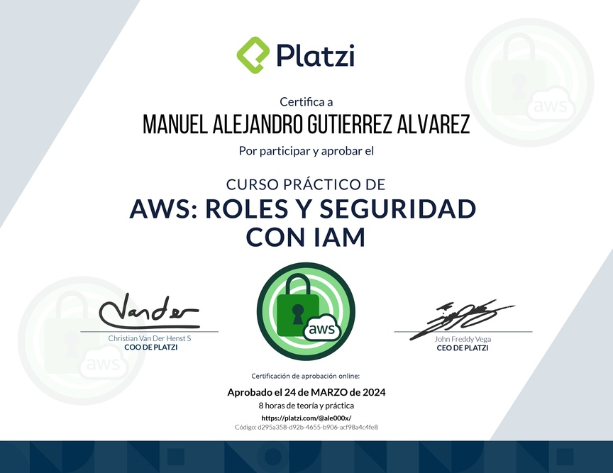 Diploma del Curso Práctico de AWS: Roles y Seguridad con IAM