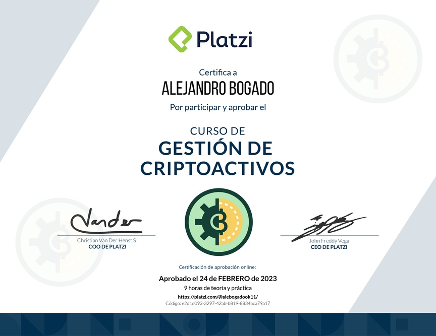 Diploma del Curso de Gestión de Criptoactivos