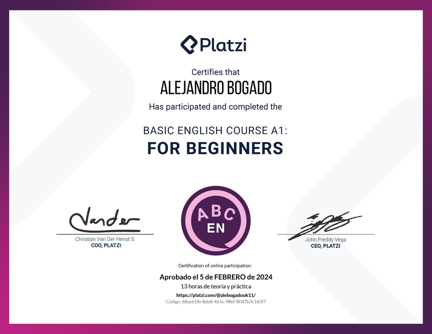 Diploma del Curso de Inglés Básico para Principiantes - (2022)