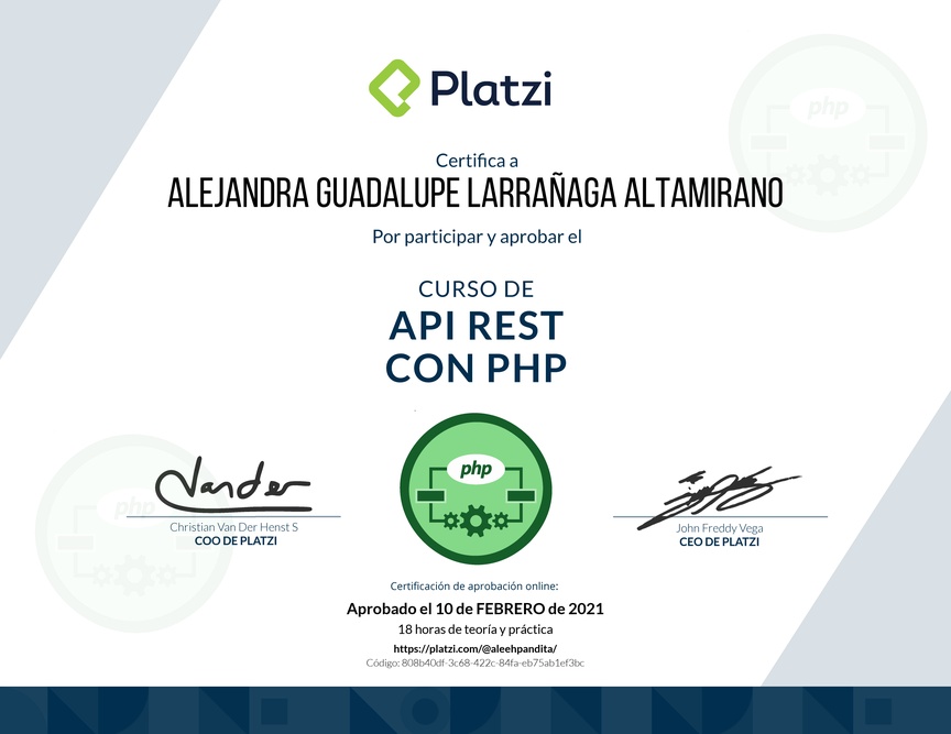 Diploma del Curso de API REST con PHP