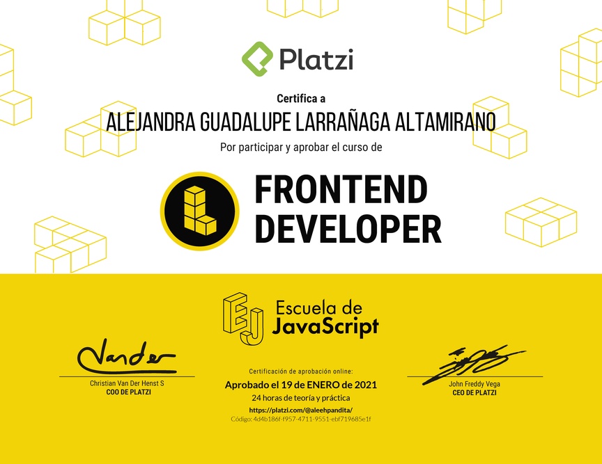 Diploma del Curso de Frontend Developer 2019