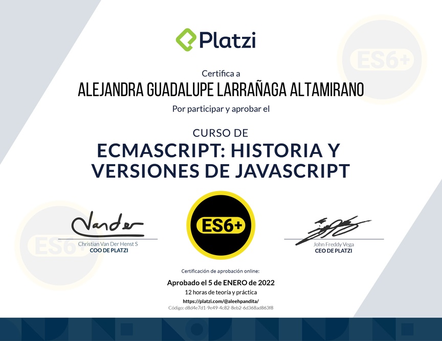Diploma del Curso de ECMAScript 6+