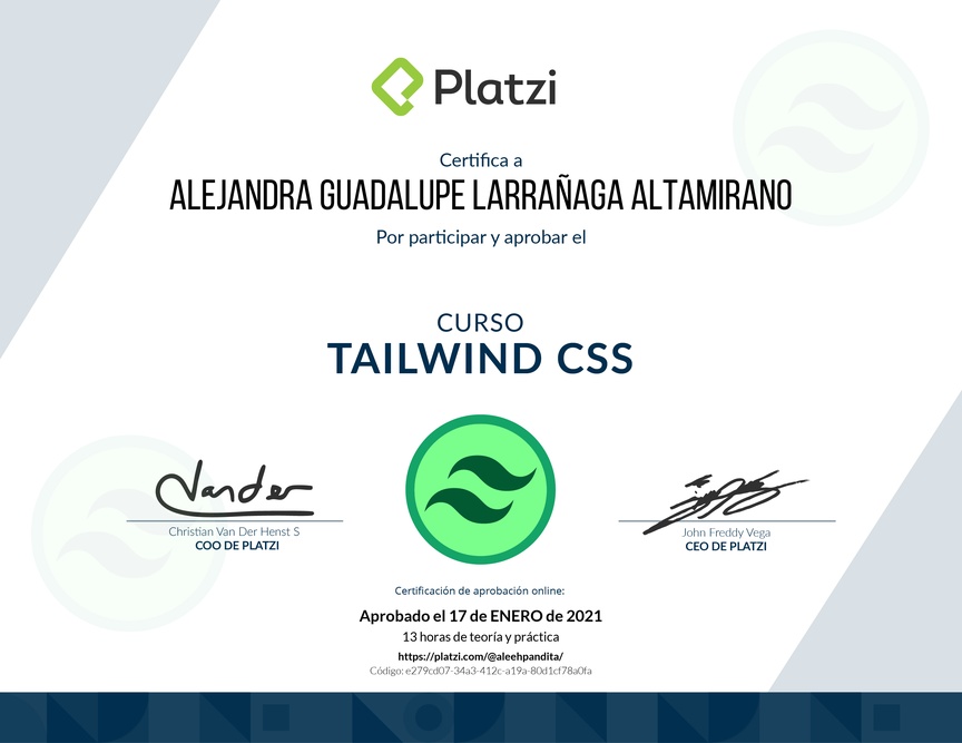 Diploma del Curso de Tailwind CSS 1