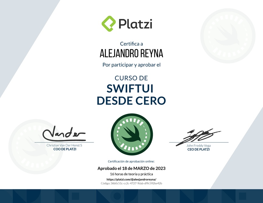 Diploma del Curso de SwiftUI desde Cero (2021)